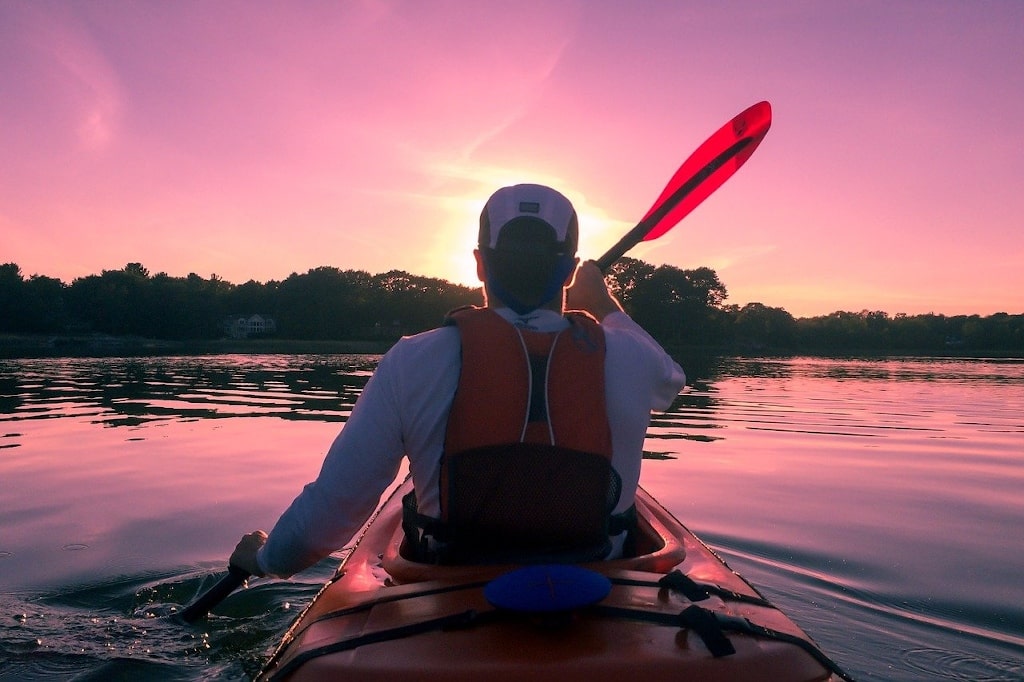 kayaking at sunset