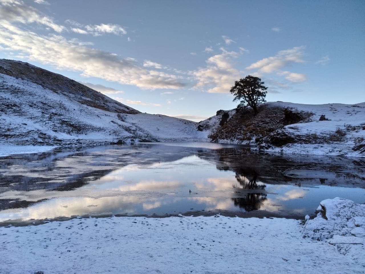 brahmatal lake covered with snow