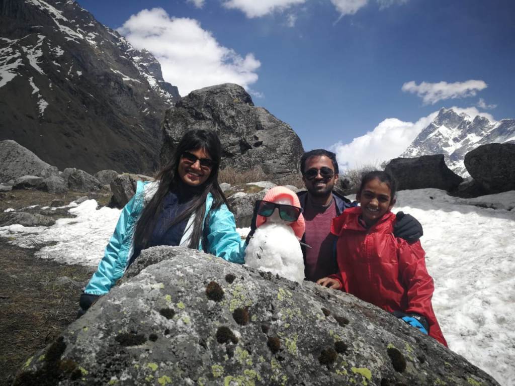 kids trekking in snow