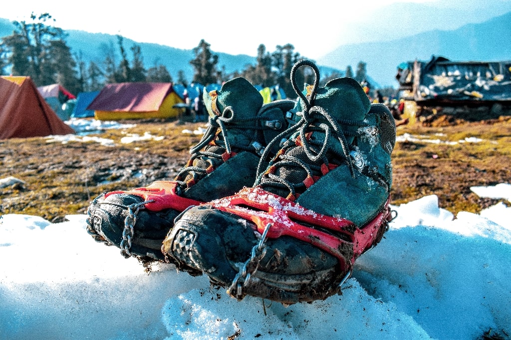 trekking shoes with microspikes