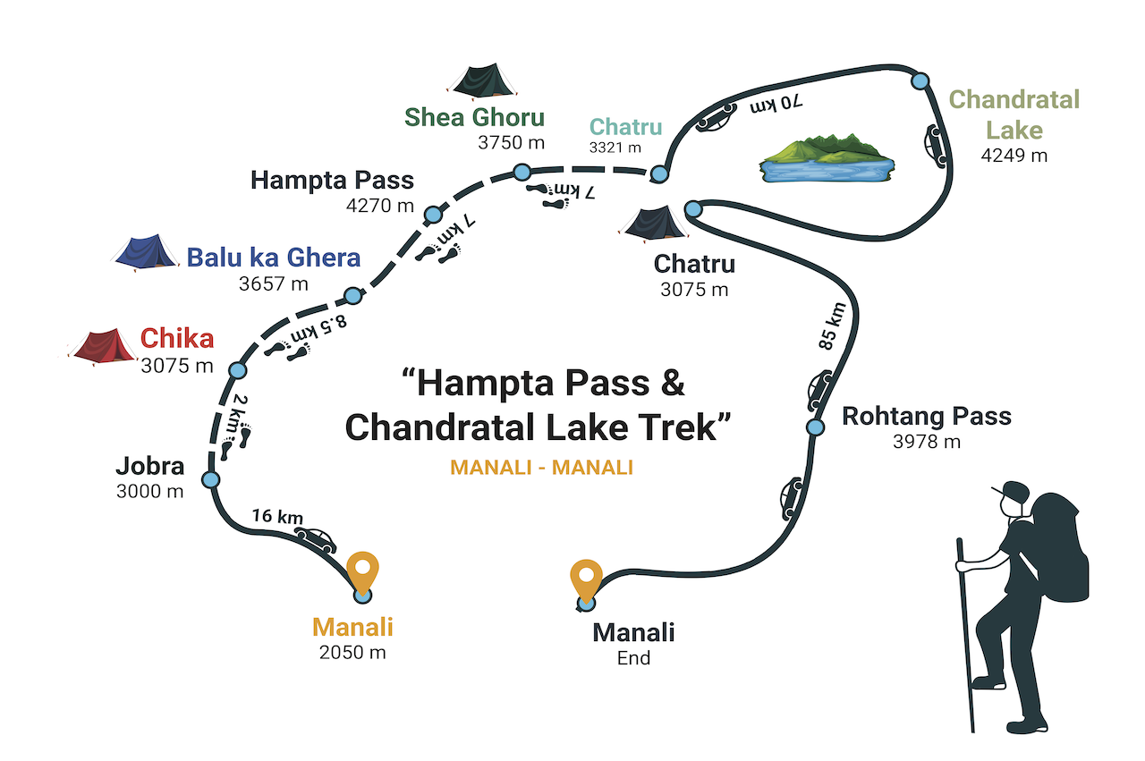 Map of starting and end point in hampta pass trek