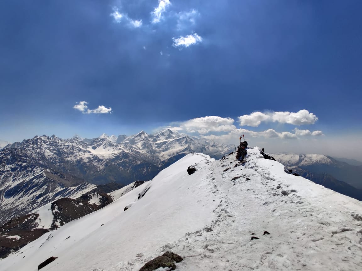 Pangarchulla Peak summit in snow in March