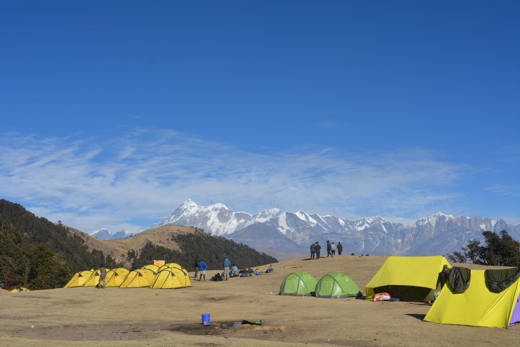 campsite at high altitude trek