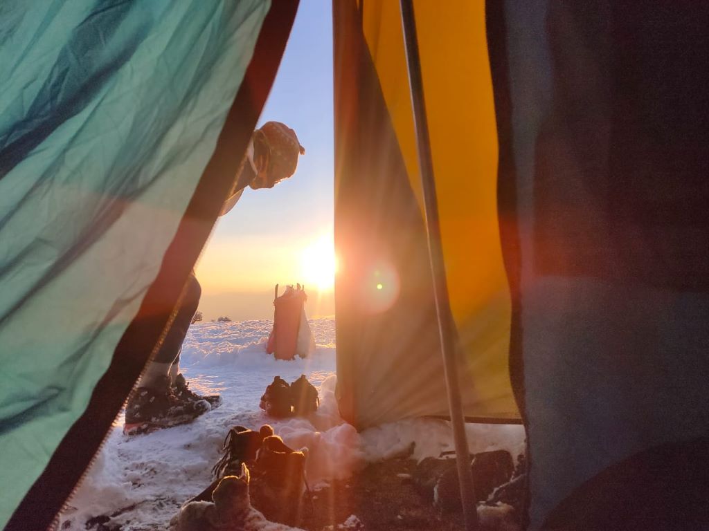 sunrise view from inside the tent