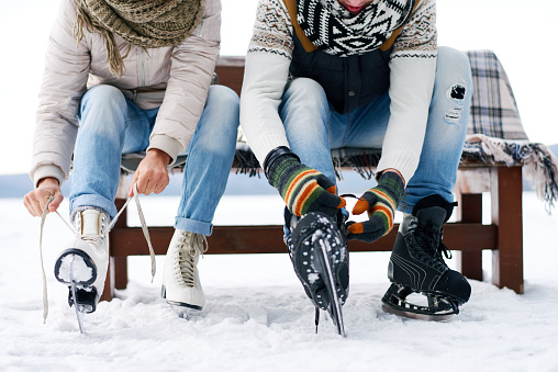 Ice skating in winter snow