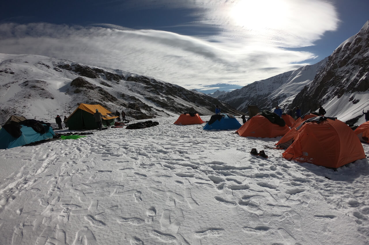 campsite at high altitude mountain