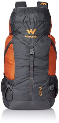 wildcraft 45 ltrs grey and orange rucksack