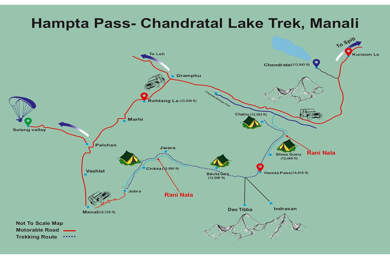 Hampta pass trek detailed map