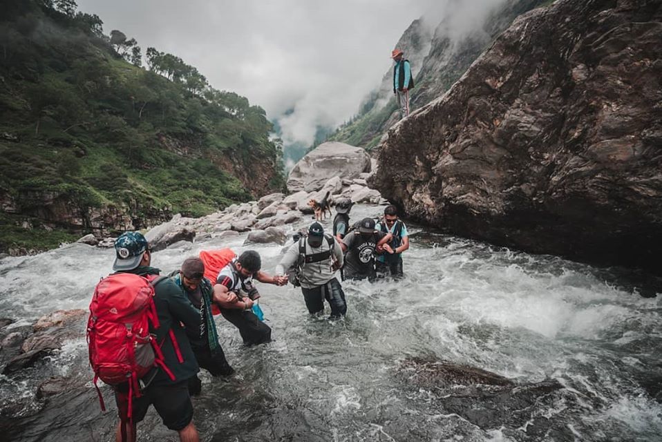 stream crossing during trekking