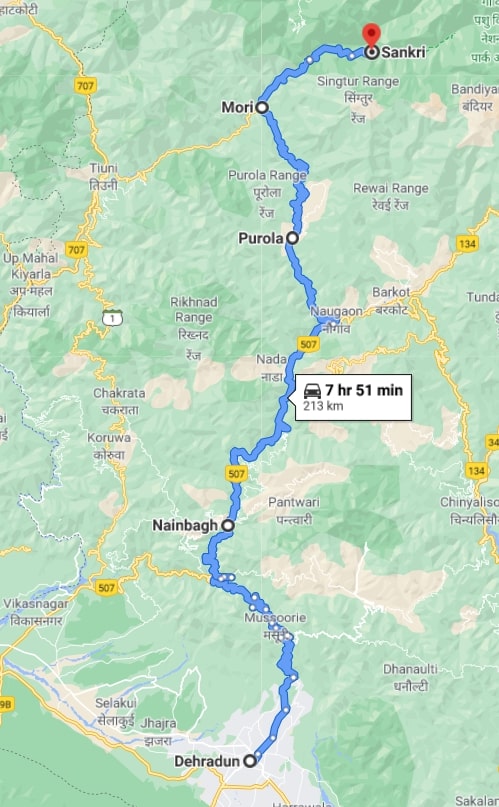 dehradun to sankri map