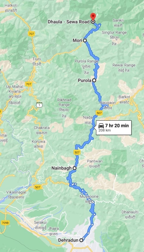 dehradun to dhaula map